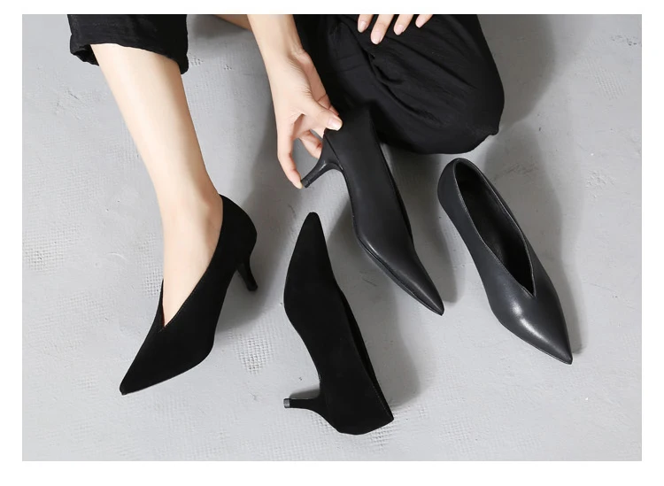 Spring Autumn Fashion High Heel Pumps Sexy Pointed Toe V Cut Dress Shoes Women Bridal Shoes New Ladies Footwear Branded Shoes