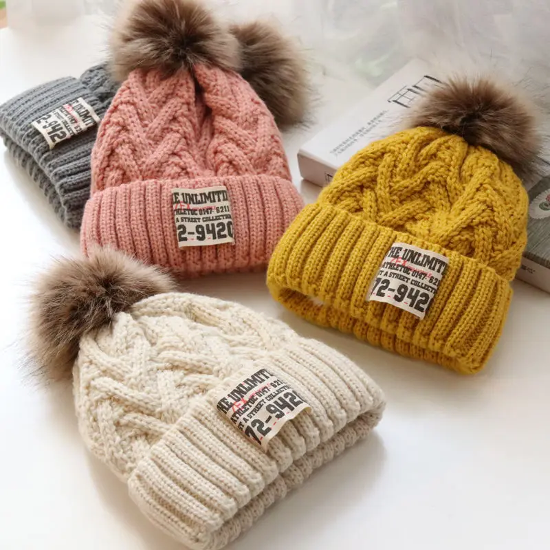 Children's hat Autumn winter boys and children knitted hat lovely lady with warm velvet Korean version of the trend woollen hat