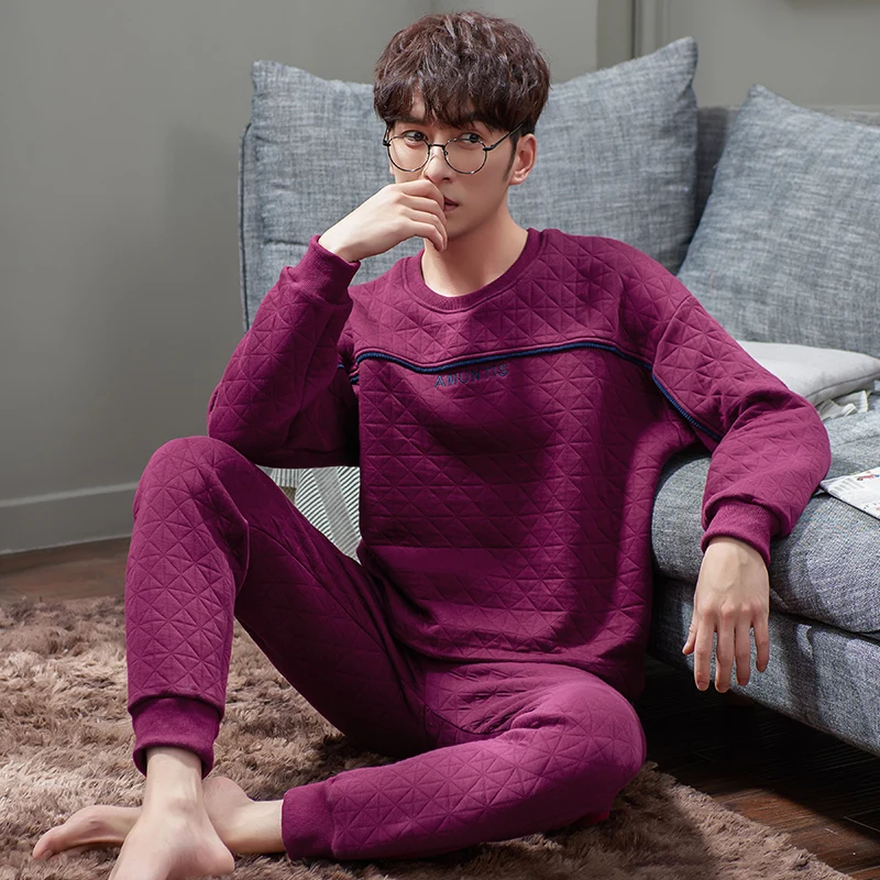 Pijamas de inverno dos homens de manga comprida ar algodão acolchoado quente pijamas salão interlayer conjunto de pijama grandes jardas M-3XL pijamas hombre