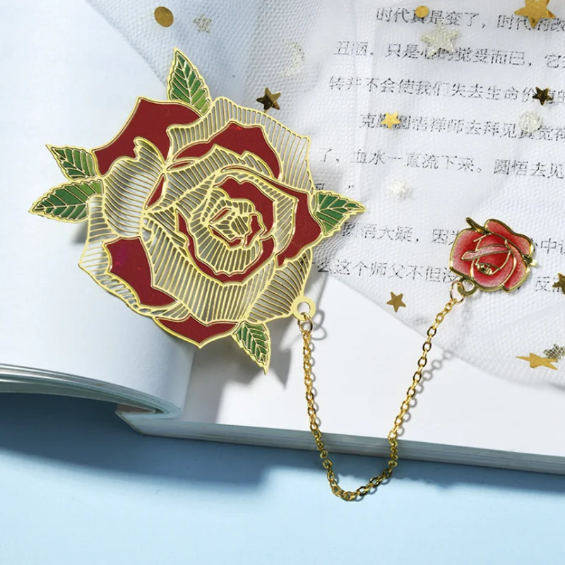 Kawaii Rose Ginkgo Nelke Lesezeichen Nette Metall Anhänger Muster Buch Mark Seite Ordner Decor Büro Schule Liefert Schreibwaren