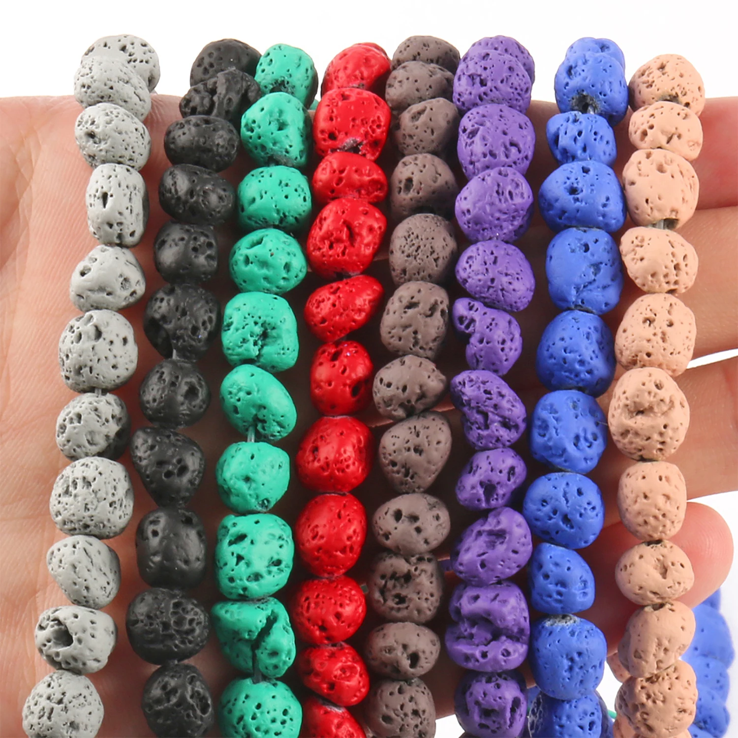 Natural Stone Colorful Rubber Volcanic Rock Lave Beads 8mm Irregular Loose Beads for Jewelry Making DIY Bracelet Necklace 15''