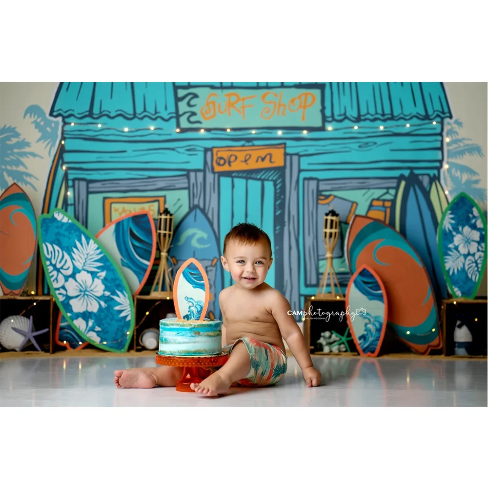 Mocsicka Newborn Photography Backdrops Beach Blue Wood House Child Birthday Background Decoration Skateboard Palm Tree Photocall