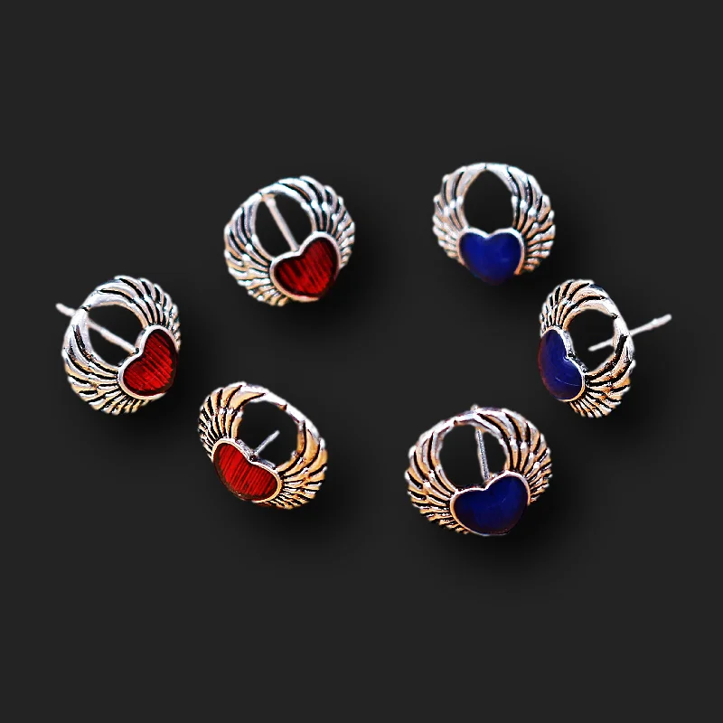 Pendientes de Metal con forma de alas de Ángel esmaltadas para mujer, aretes pequeños, estilo neogótico, hecho a mano, corazón sagrado, 8 piezas