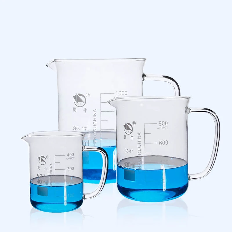 400 500 600 800 1000mL Labotatory Borosilicate 3.3 Glass Beaker with Handle Lab Scale Measuring Cup