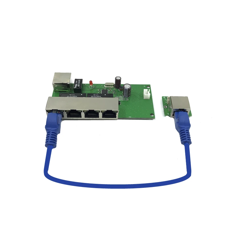 OEM factory direct mini fast 10 / 100mbps 5-port Ethernet network lan hub switch board two-layer pcb 5 rj45 5V 12V head port