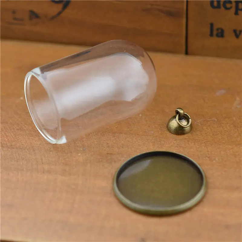 5pcs 38*25mm tube glass jar with setting base beads cap glass vials pendant jewelry glass bottle pendant glass dome cover charms