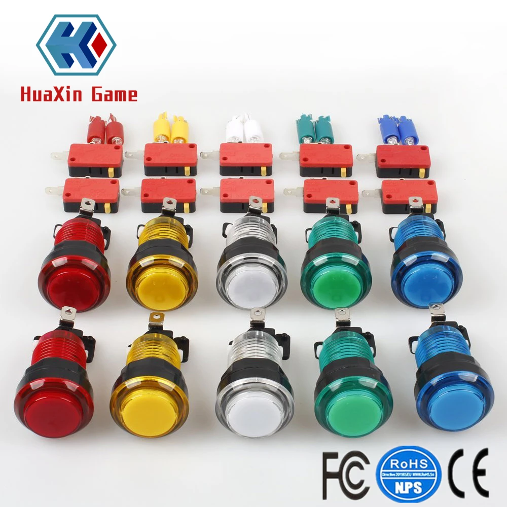 50x New 12V Transparent Glow Arcade Buttons With Micro Switch For Jamma Mame Games Parts Multicade Choice of 5 Colour