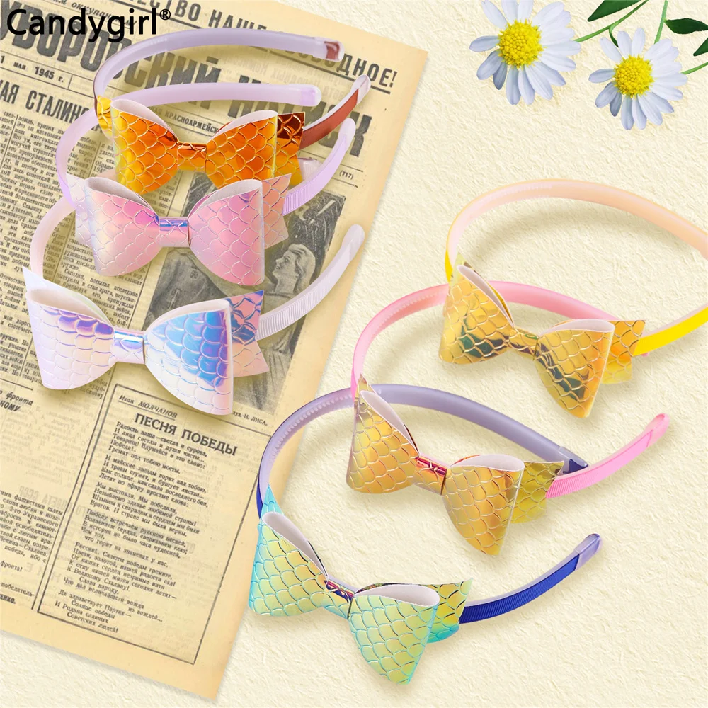 Girls Cute Glitter Bow Headwear Sweet Candy Color Headbands Fashion Princess Sequins Bow Hairbands Kids Hair Hoop Accessories