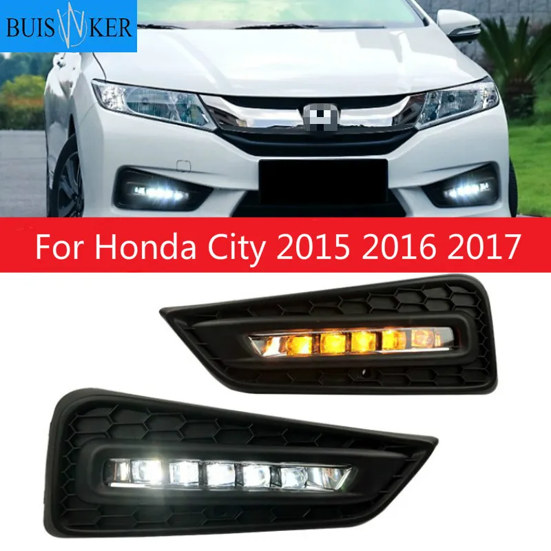 

2PCS 12V DRL For Honda City 2015 2016 2017 With Yellow Color Turning Signal Lamp Day Light LED Daytime Running Light