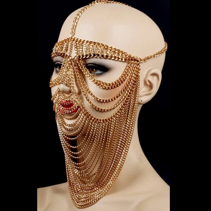 African Tribal Tassel Mask Egypt Queen Cosplay Accessories Nightclub Bar Female Singer Stage Performance Metal Mask DWY2633