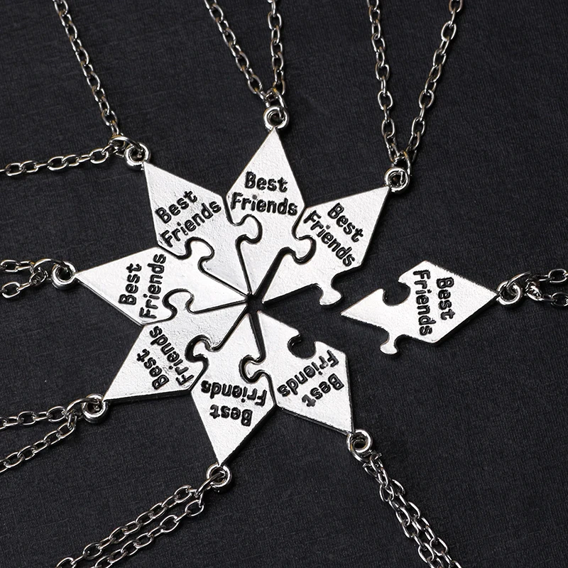 Unisex 7pcs Best Friend Necklace for Men Women Vintage Metal Geometry BFF Friendship Pendant Necklace Hot Selling Jewelry Gift