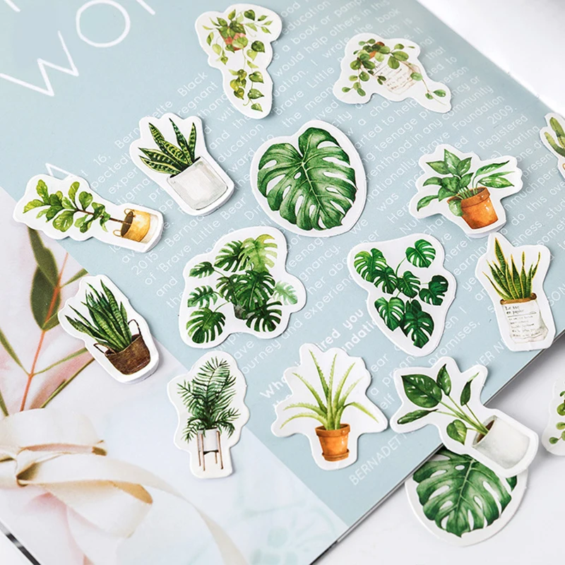 45pcs Green Plant Stickers Set Mini Succulent Plants Potting Leaf Sticker Home DIY Decoration Diary Album Adhesive Gift F584