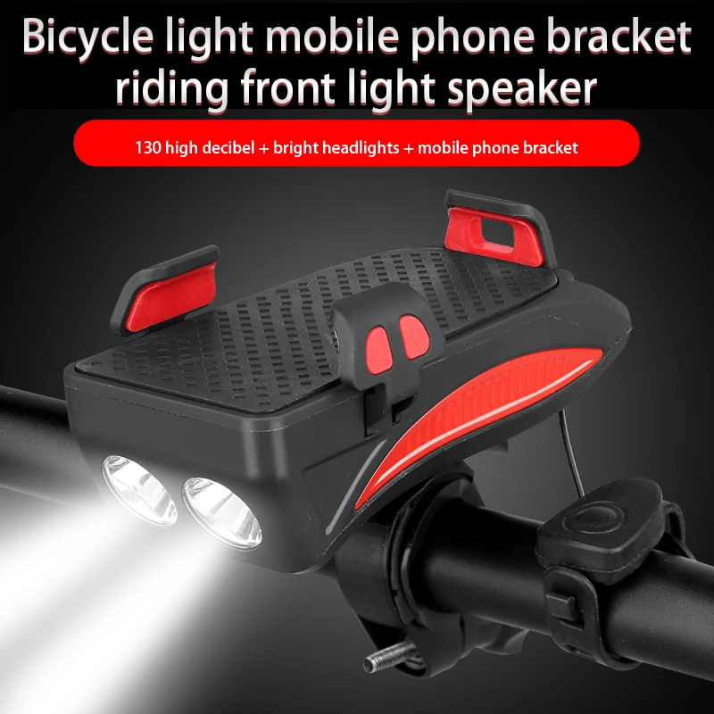 400 Lumens Bike Light Bike Flashlight LED Multifunction 4 IN 1 Bike Horn Holder Power Bank Bicycle Front Lamp Phone stand Holder