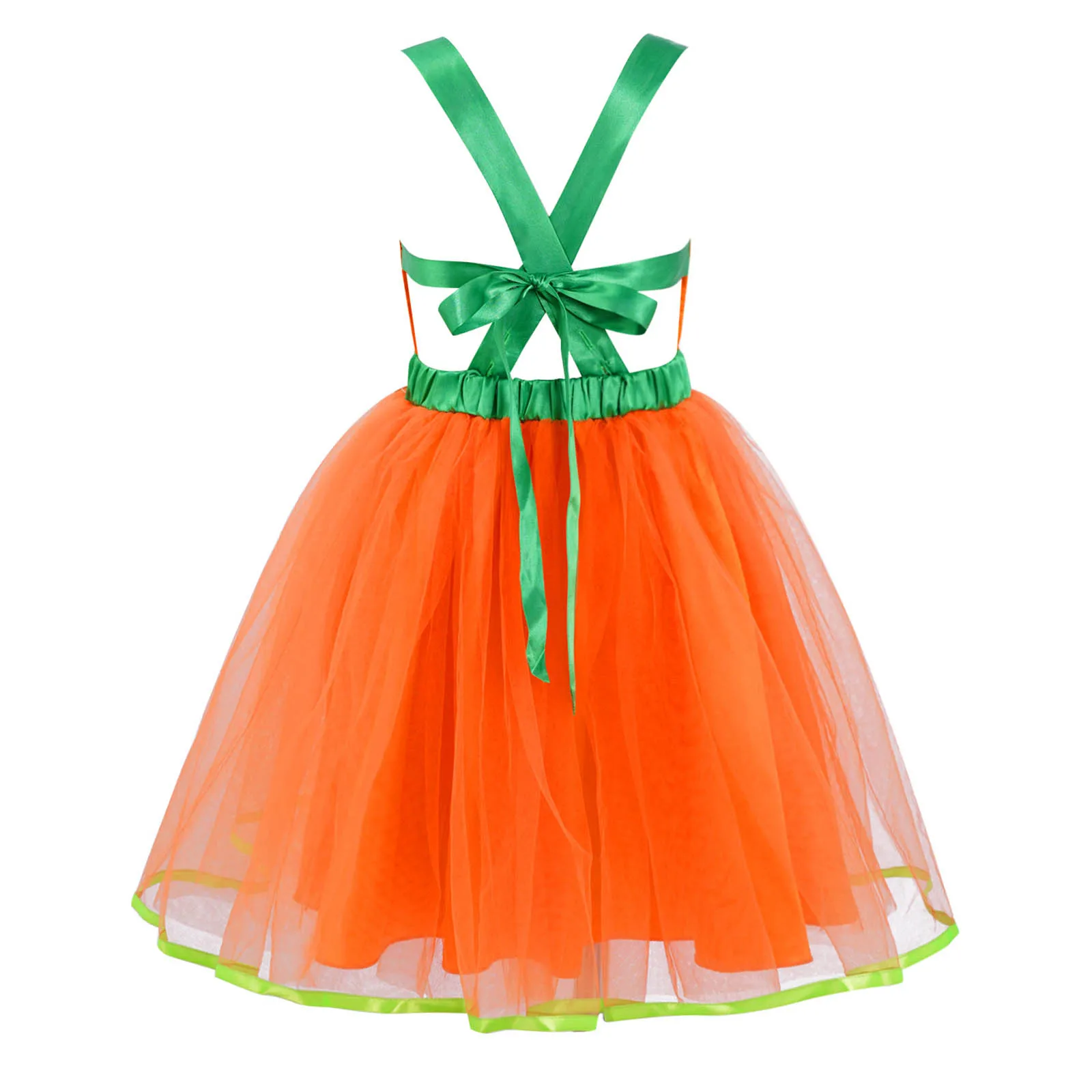 Baby Girls Halloween Pumpkin Tutu Dress Costume Jack-o-Lantern Ghost Pumpkin Fancy Dress Up Orange Sleeveless Long Dress for Kid