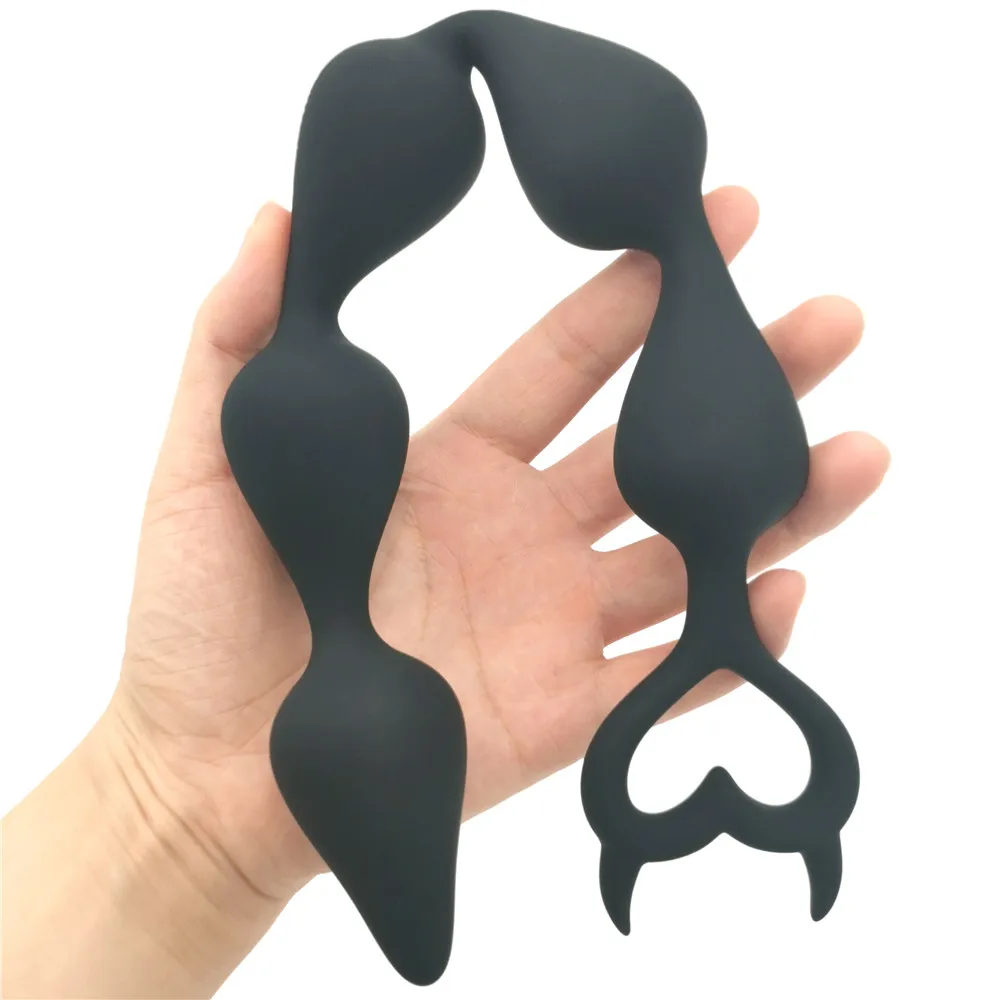 Unisex Anal Ball Butt Plug Large Size Black Anal Beads Silicone Anal Sex Toy Male Prostate Massager Anus Masturbation Erotic Toy