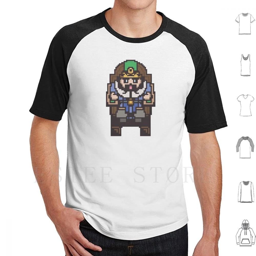 Pixel king's trono t camisa impressão algodão pixel king trono jogo gráficos fantasia medieval bonito chibi barba bigode rir