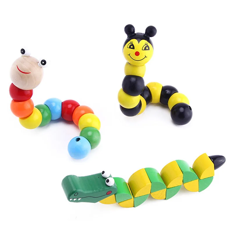 Baby Wooden Toys Worm Eat Fruit Cheese Wood Toys Baby Kids Educational Toys Rope-piercing Montessori Toys Gifts