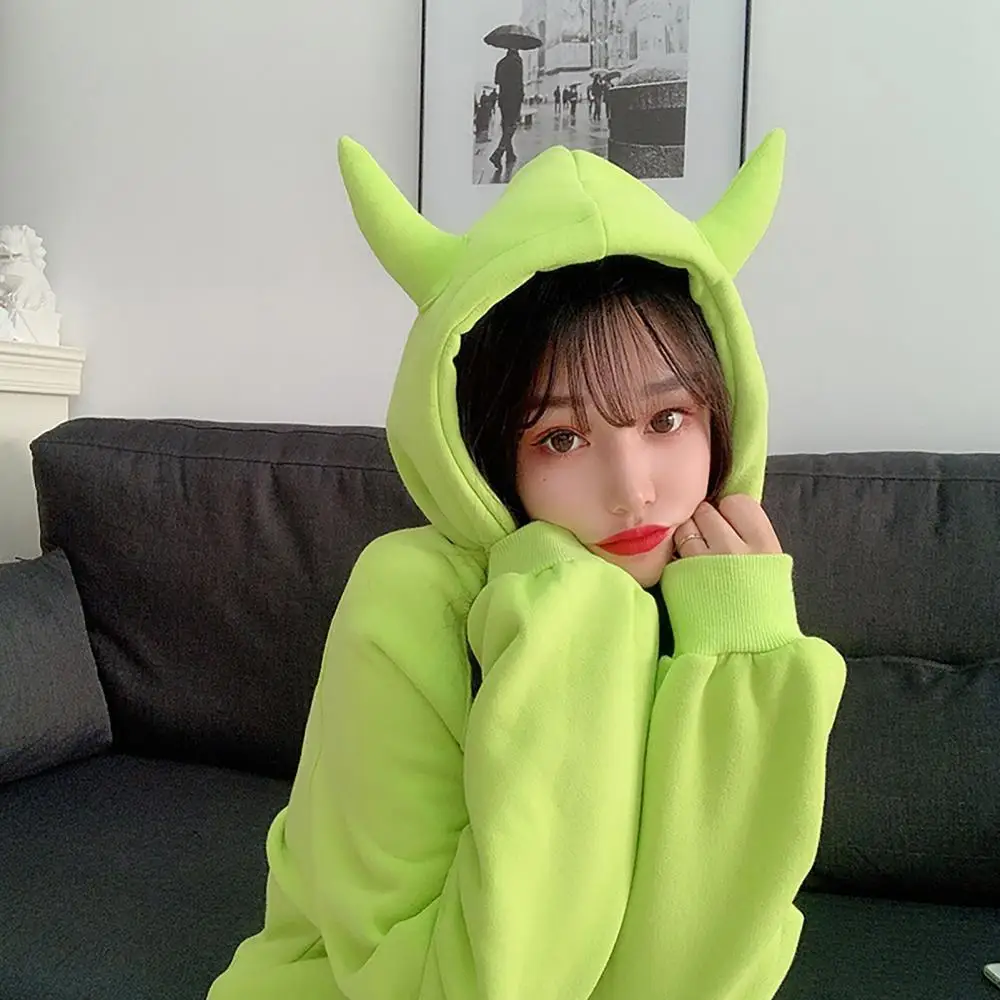 

Autumn Winter Women Long Sleeve Hoodie Plus Cute Ox Horn Hood Oversize Sweatshirt Warm Loose Harajuku all Match Pullover 2021