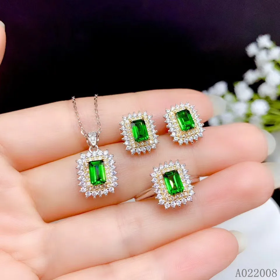 

KJJEAXCMY fine jewelry 925 sterling silver natural diopside earrings ring pendant necklace trendy ladies suit support testing