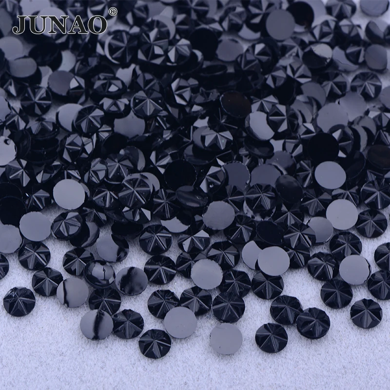 

JUNAO оптовая продажа, 30000 шт., 5 мм, черный ледяной цветок, стразы, аппликация, не шитье, смоляная страза с плоской задней частью для украшения ногтей