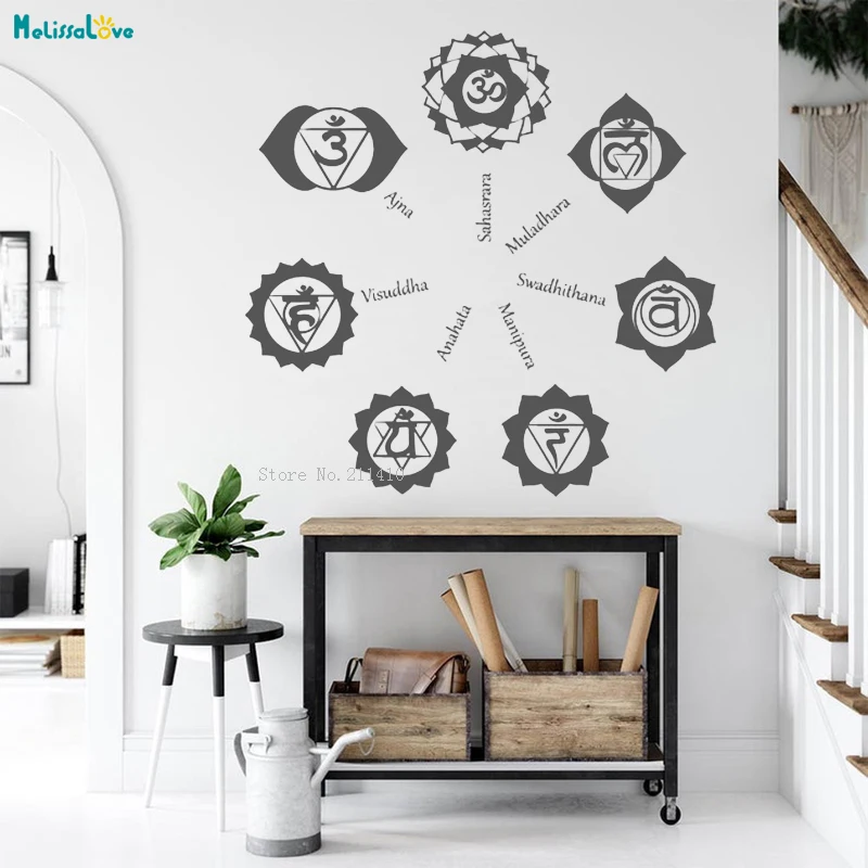 Chakras Vinyl Wall Decal Hinduism Lotus Buddhism Yoga Center Stickers Home Decoration Living Room Art Murals Vinyl YT1369