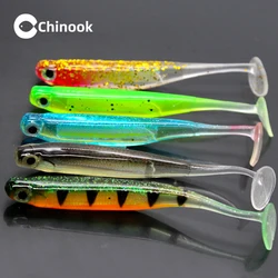 치누크 소프트 미끼 미끼 T-테일 워블러 웜 낚시, 실리콘 물고기 인공 미끼, 지그 헤드 낚시, 70mm, 90mm, 5 개