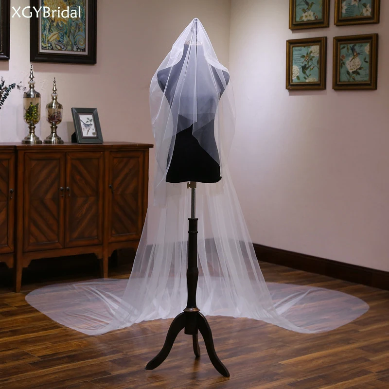 New Arrival 3 Meters With Comb Two-Layer Cathedral Wedding Veil Cut Edge Naked Yarn White Long Bridal Veil Lace bride veils