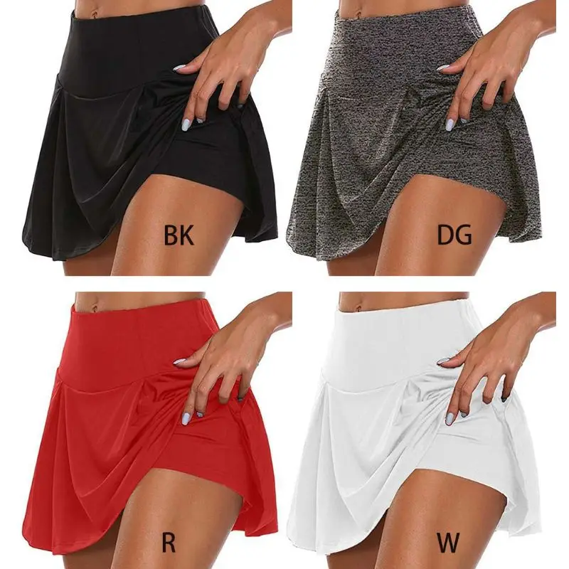 

Women Athletic Tennis Golf Sports Trousers Skirt 2-In-1 Stretchy Running Leggings Skorts Solid Color Active Shorts S-5XL