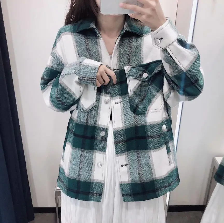 2021 Women\'s Autumn Winter Coats Plaid Clothe Long Blouses Coat Casual Female Thicken Jackets Cardigans Checker Jacket Clothing