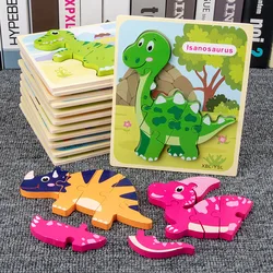 Baby Wooden Cartoon Dinosaur 3D Puzzle Jigsaw For Baby Boy Girl Montessori Early Learning Educatioanl Puzzle Toys