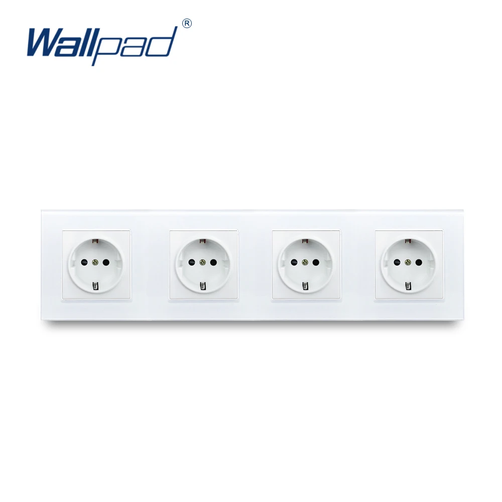 Quadruple EU Socket Wallpad Crystal Tempered White Glass Panel 16A EU 110V-240V 4 Frame EU Wall Socket 344*86MM Size