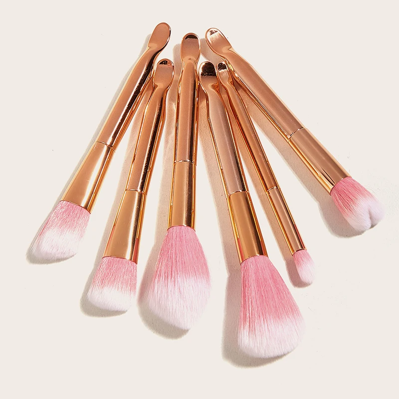 Saiantth 6pcs ear scoops handle rose gold makeup brushes set powder blush eye shadow portable cosmetic tool beauty kit long