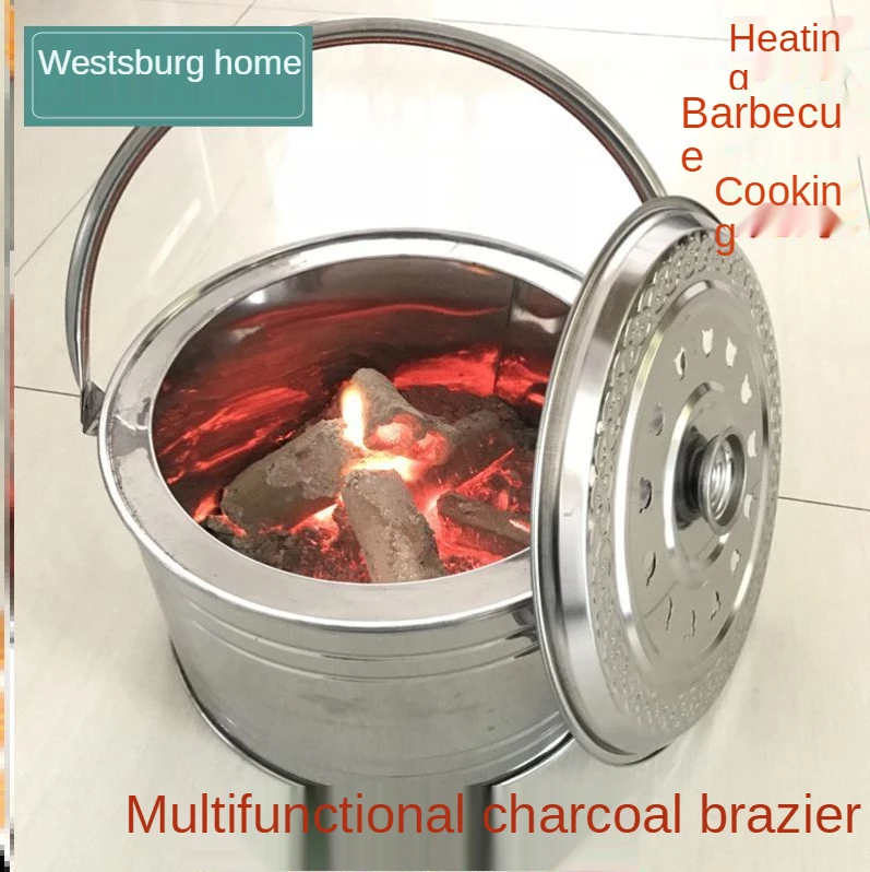 

Heating Stove Charcoal Warm Pot Moving Charcoal Brazier Stainless Steel Household Smoke-Free Roasting Stove Fire Bucket Brazier