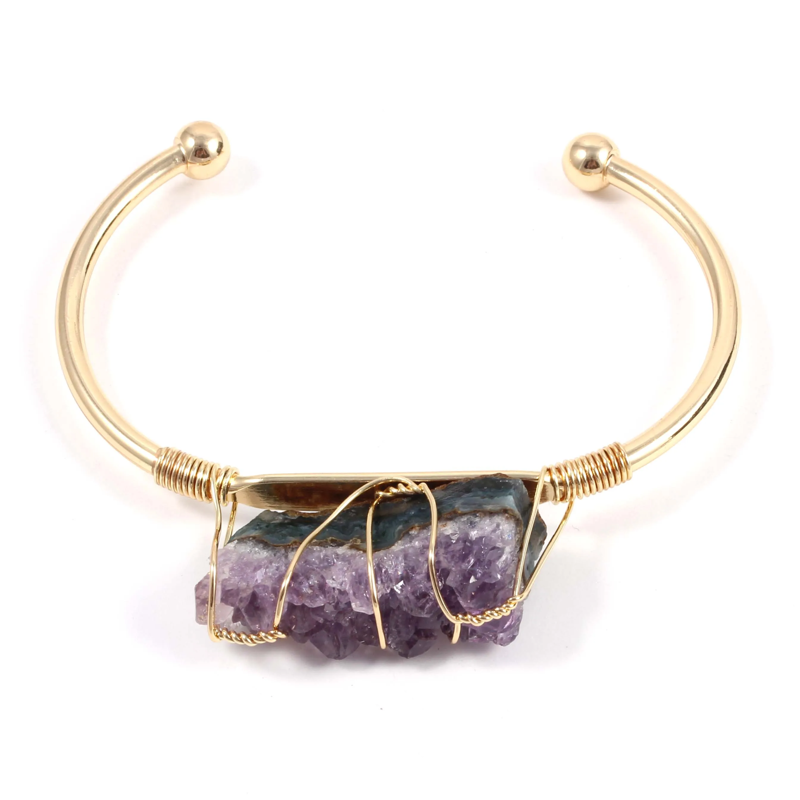 100-Unique 1 Pcs Light Yellow Gold Color Irregular Shape Amethysts Cluster Bangle Ethnic Style Jewelry