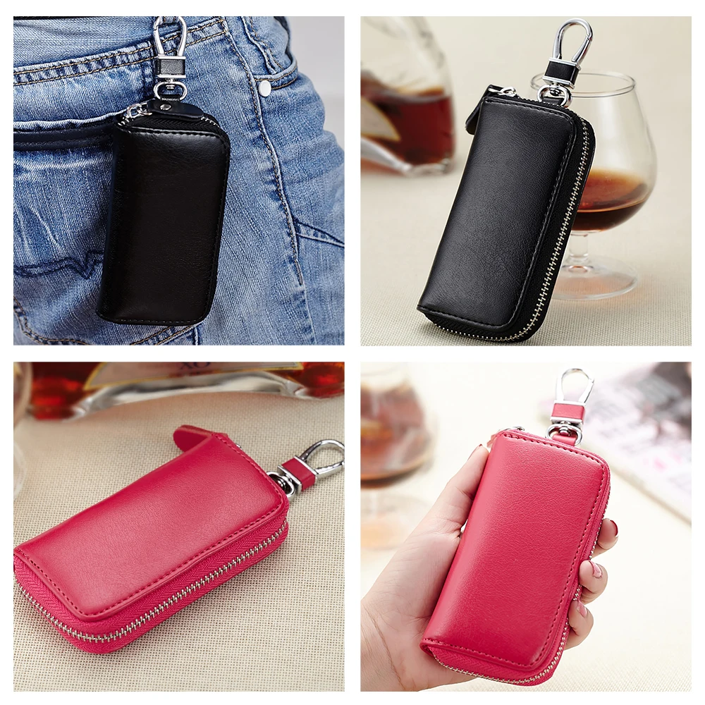 Zency Upgraded Genuine Leather Home Car Key Holder Bags Unisex Key Wallet Organizer Case Keychain Pouch Housekeeper Purse