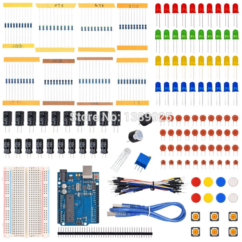 

Starter Kit for Ar-duino with Resistor /LED / Capacitor / Jumper Wires / Breadboard resistor Kit