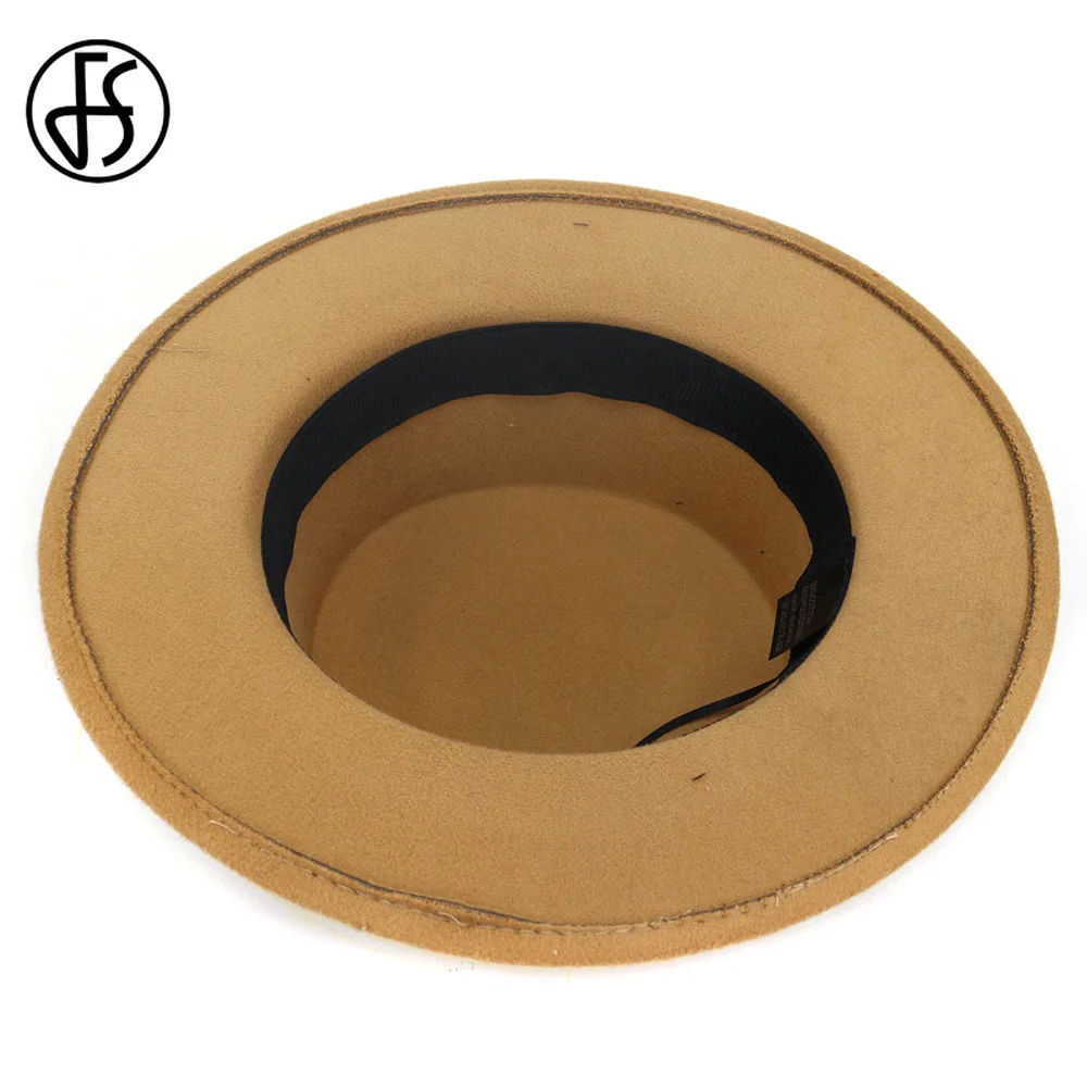 FS Men Women Wool Felt Fedora Bowler Hat with Ribbon Band Elegant Wide Brim Flat Top Party Jazz Cap Black Red Army Green Hats