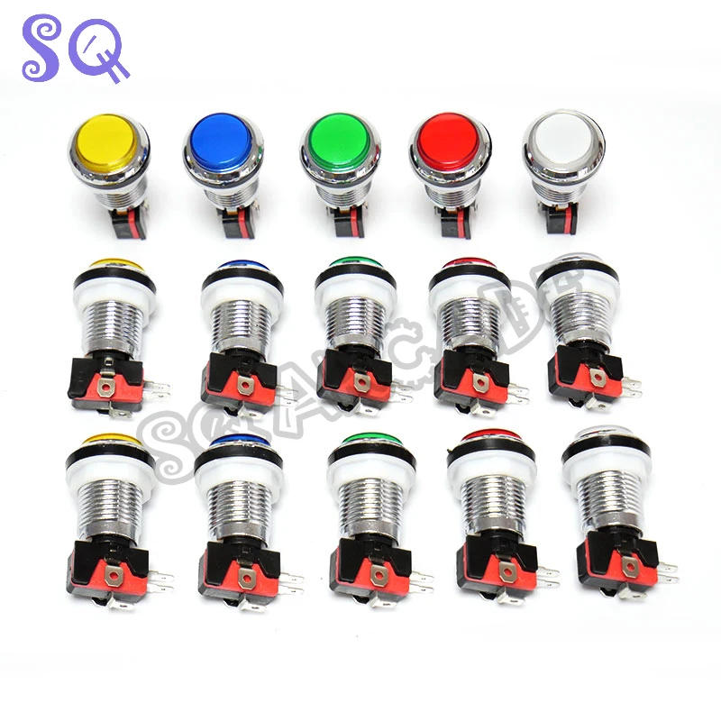 8pcs Arcade Pandora Console LED Lighting Push Button Snap 28mm Silver Plated Miro Switch Buttons for DIY Raspberry Pi MAME PC