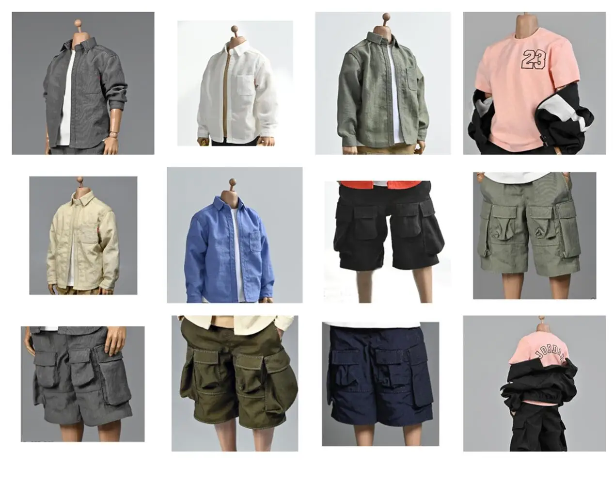 Chemises d'outillage pour hommes, rapport 1/6, corps de soldats, amples, multi-sacs courts, vêtements de poupée de 12 pouces, accessoires de modèle