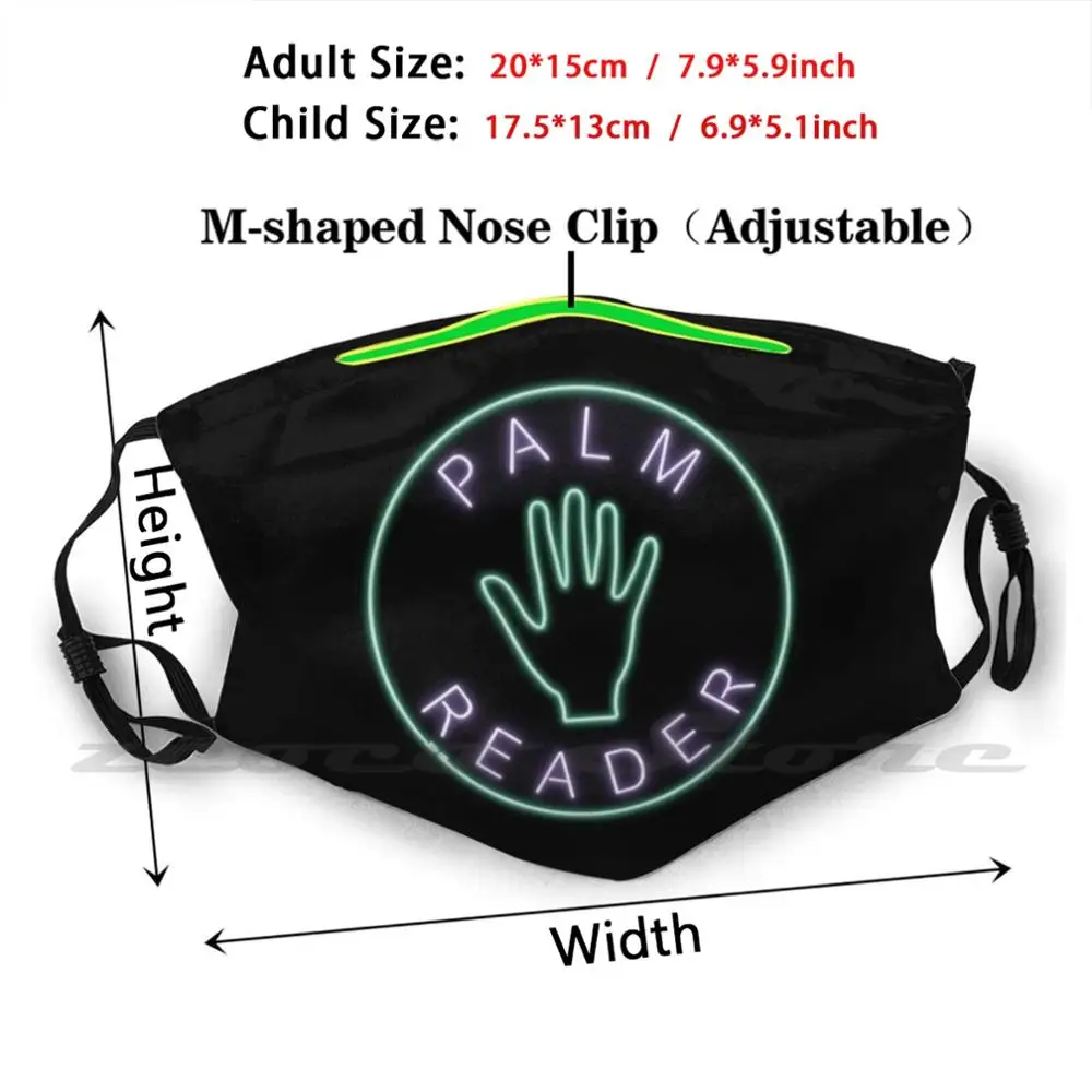 Palm Reader Mask Cloth Reusable Print Filter Washable Palm Reader Psychic Neon Sign Mystic Fortune Hand Green Purple Circle