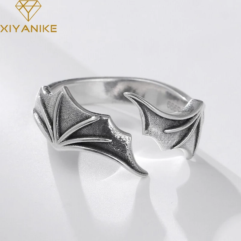 XIYANIKE Silver Color 2021 New Trendy Bat Wings anello di apertura per donna uomo moda Tai argento gioielli a mano anelli per feste