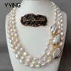 Y·YING 20' 3 Rows Cultured Baroque Pearl Necklace Keshi Pearl Gold Color Plated Connector Chokers Luxury Wedding for Women 1
