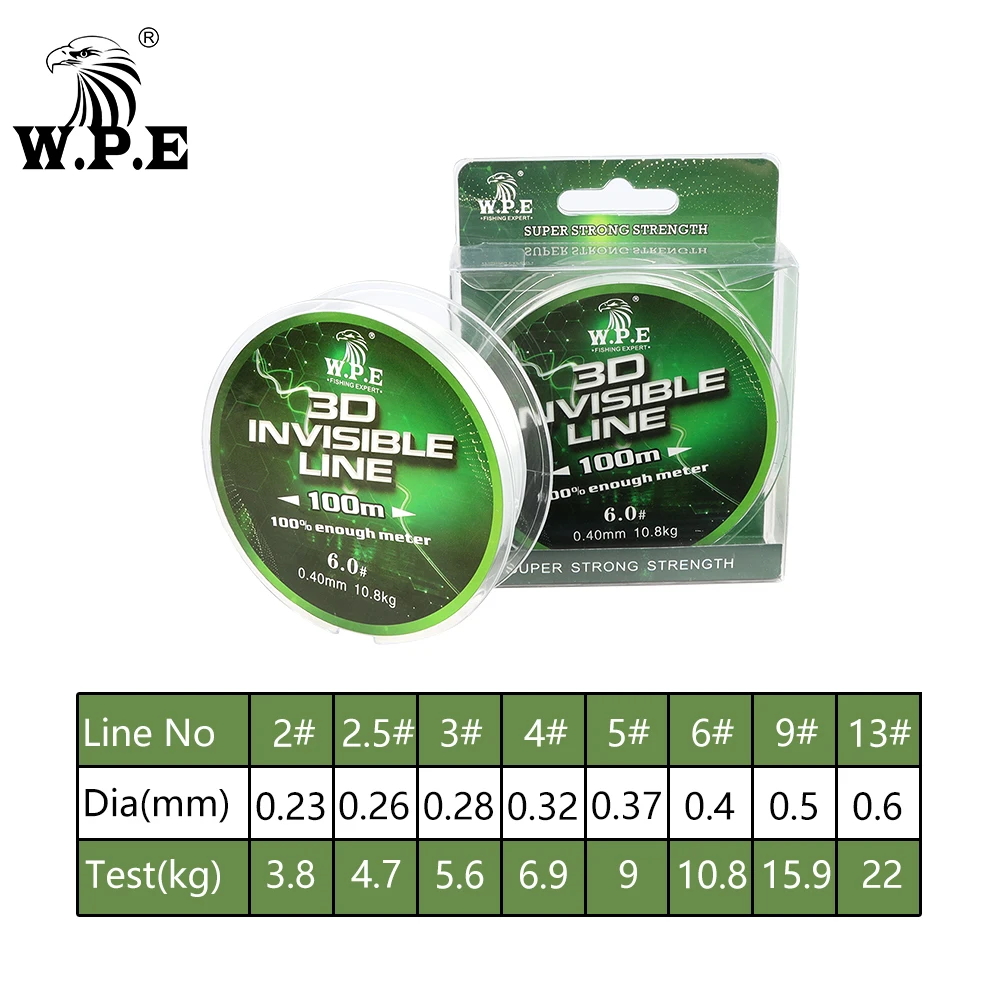 W.P.E Brand Nylon Line 100m/150m/300m/500m 0.23mm-0.60mm Strong Monofilament 3.8KG-22KG Carp Fishing Line  Japanese Material