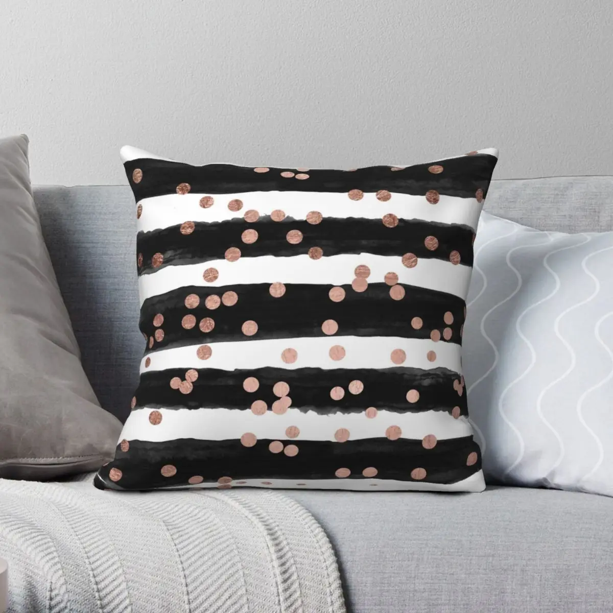 Girly Rose Gold Confetti Black Stripes Square Pillowcase Polyester Linen Velvet Creative Zip Decor Home Cushion Cover