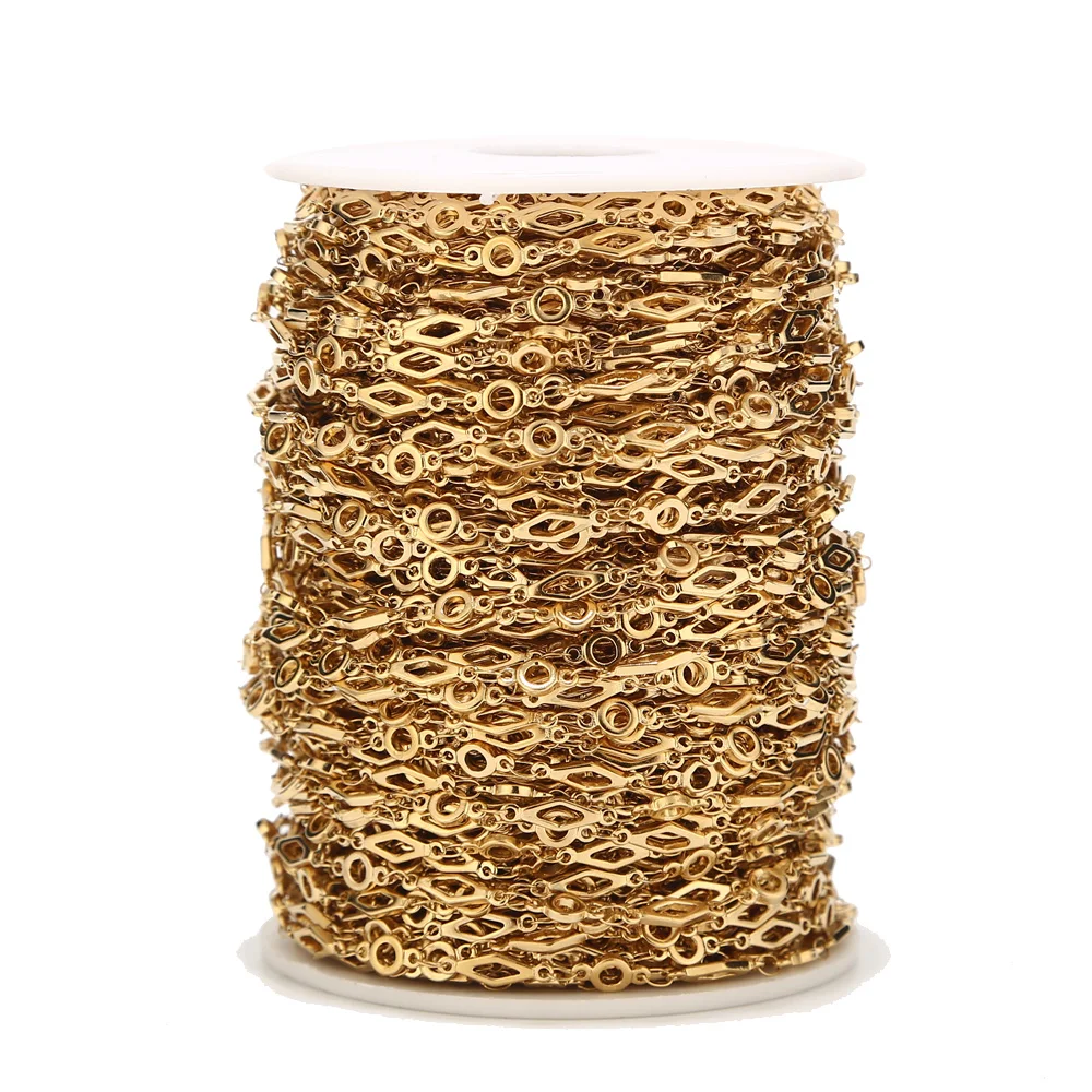 1 metre 304 Paslanmaz Çelik Metal Takı Yapımı Zincir Altın Eşkenar Dörtgen Daire Bağlantı Çubuğu Bağlantı Zincirleri DIY Aksesuarları için