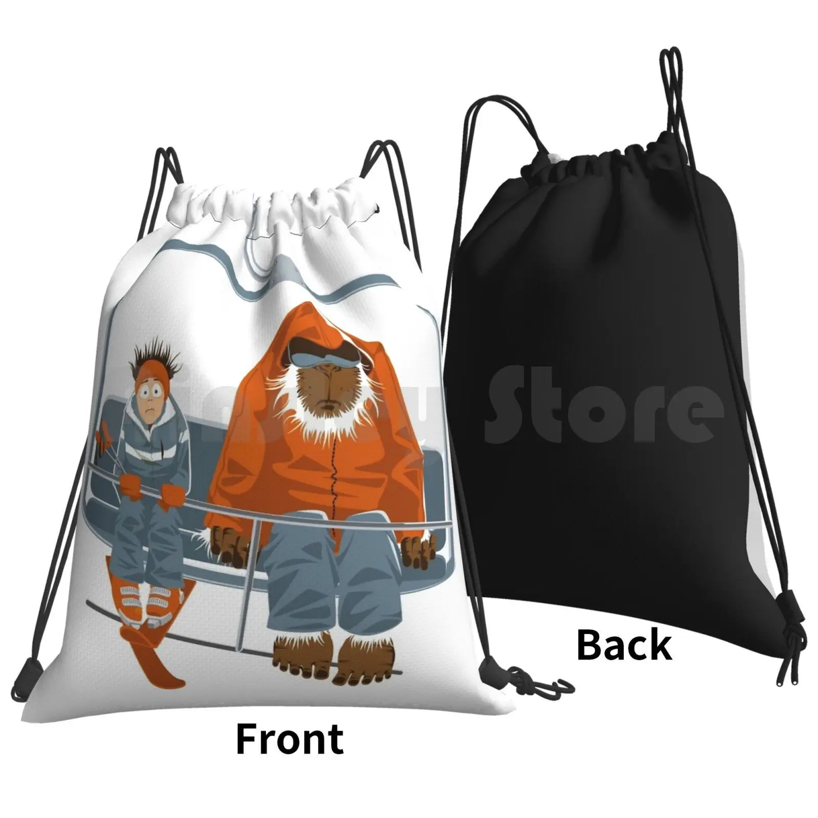 Backpack Drawstring Bags Gym Bag Waterproof Laurentberset Illustration Design Snow Winter Ski