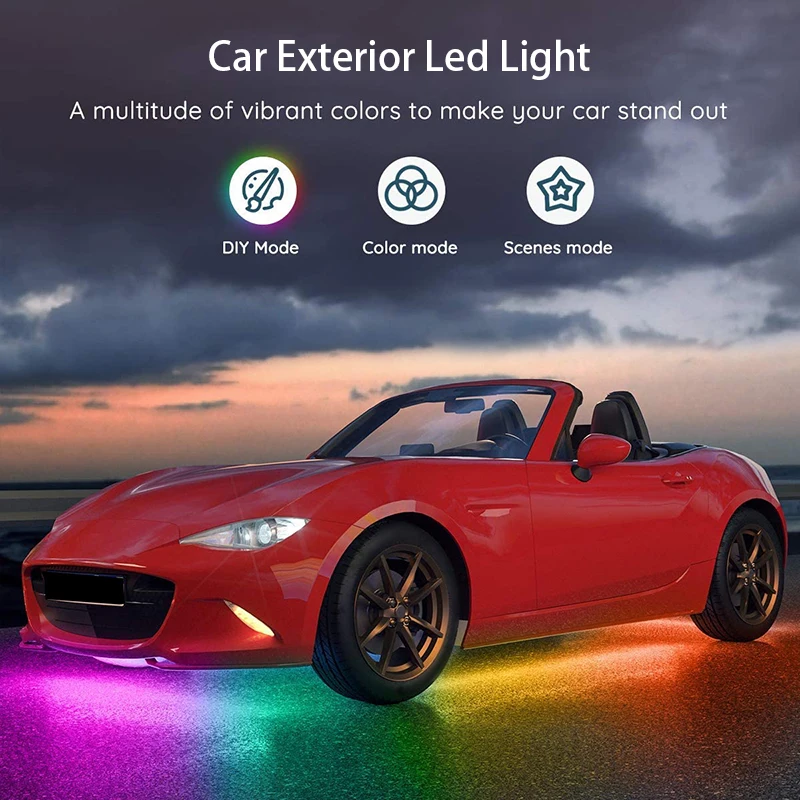 Car Underglow Neon Accent LED Strip Lights App Control RGB Auto Exterior Underbody Decorative Ambient Atmosphere Lamp