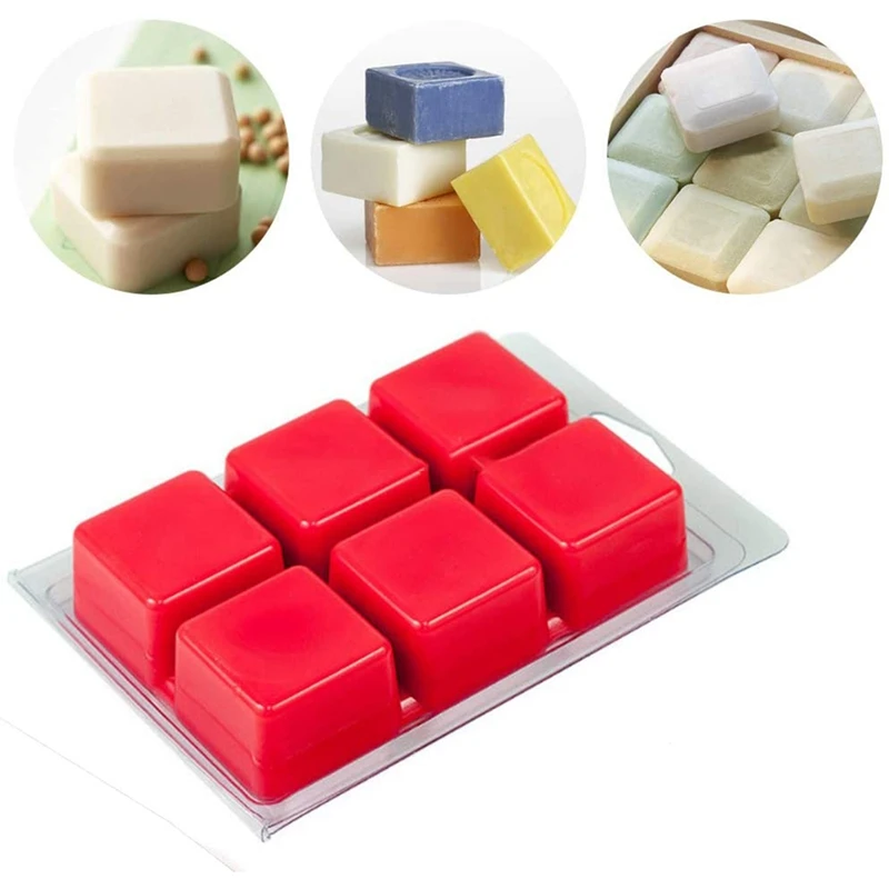 100 Packs Wax Melt Clamshells Molds Square, 6 Cavity Clear Plastic Cube Tray for Candle-Making & Soap