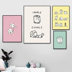Toilet Paper Yoga Funny Quote Minimalist Wall Art Canvas Painting Nordic Posters And Prints Pictures For Washroom Home Decor