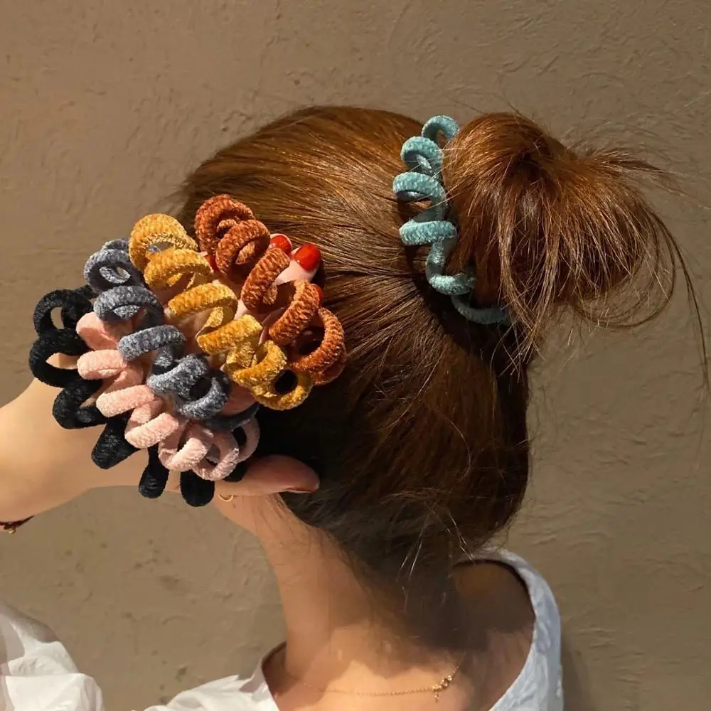 New Winter Korean Furry Telephone Wire Line Fur Hair Tie Spiral Shape Rubber Eastic Hair Band Ponytail Holder Women Accessories